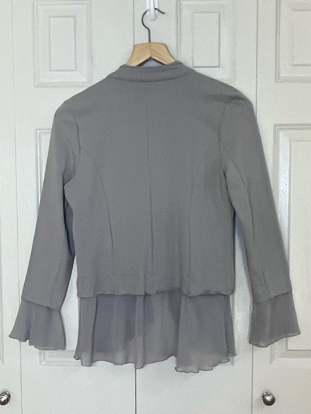 Soft Surroundings Chloe Jacket Gray Ruffle Open Front Cascading Blazer Medium - Picture 4 of 6
